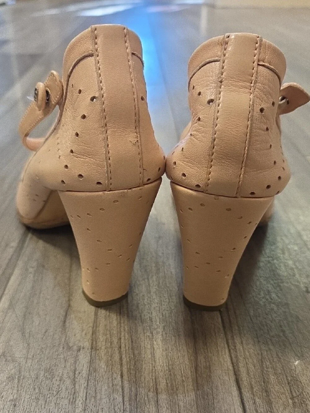 CHANEL Light Pink Peep-Toe Mary Jane Heels with Ankle Strap